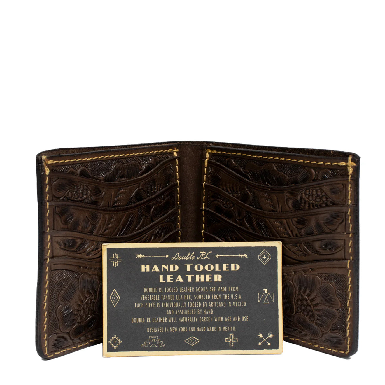 RRL by Ralph Lauren Hand Tooled Leather Billfold Wallet Brown - The Sporting Lodge