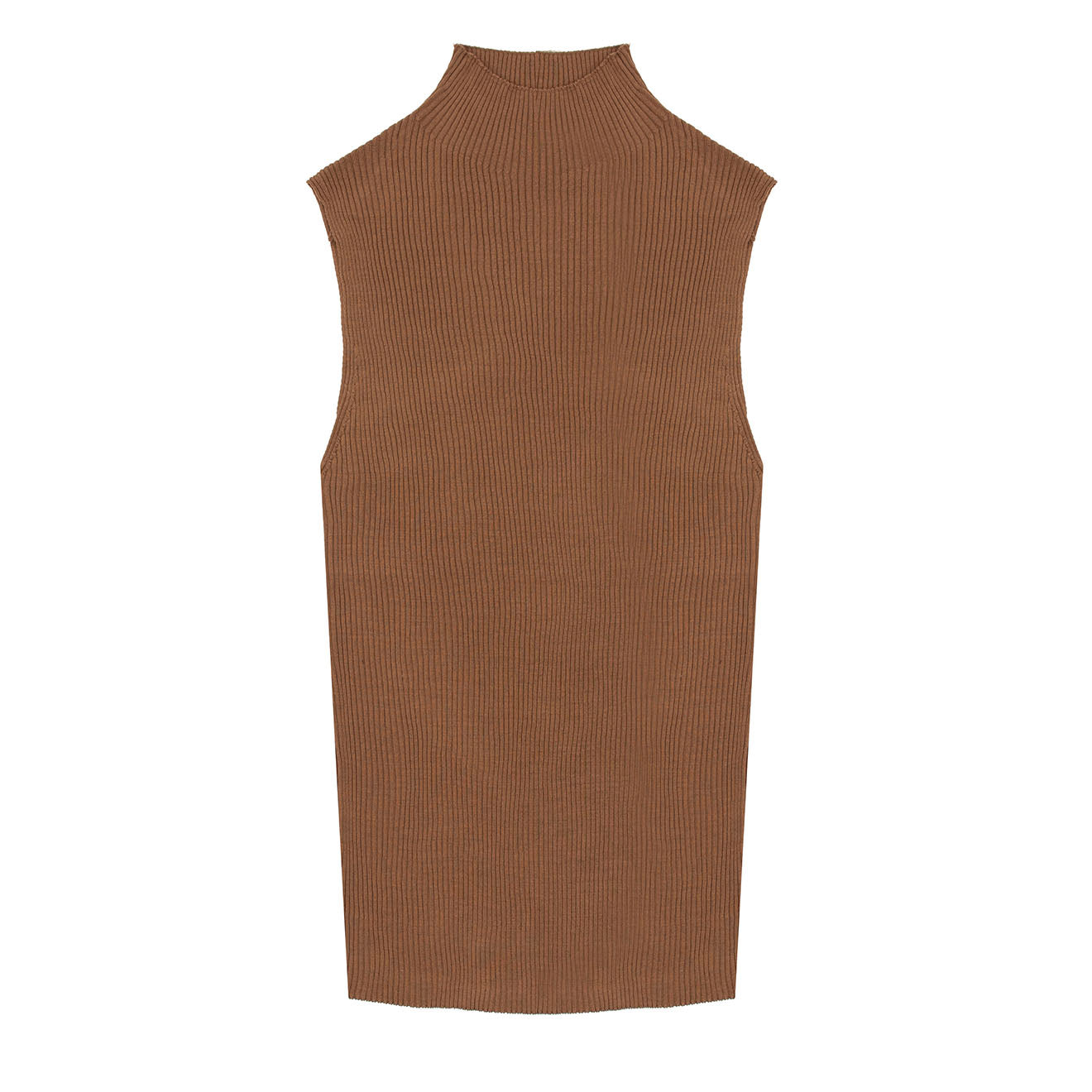 Sunspel Womens Mulberry Silk Rib Vest Jumper Dark Sand - The Sporting Lodge