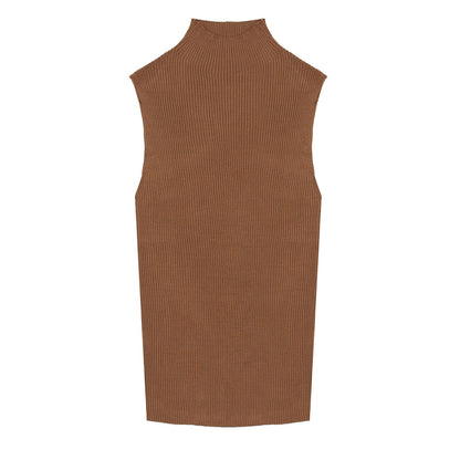 Sunspel Womens Mulberry Silk Rib Vest Jumper Dark Sand - The Sporting Lodge