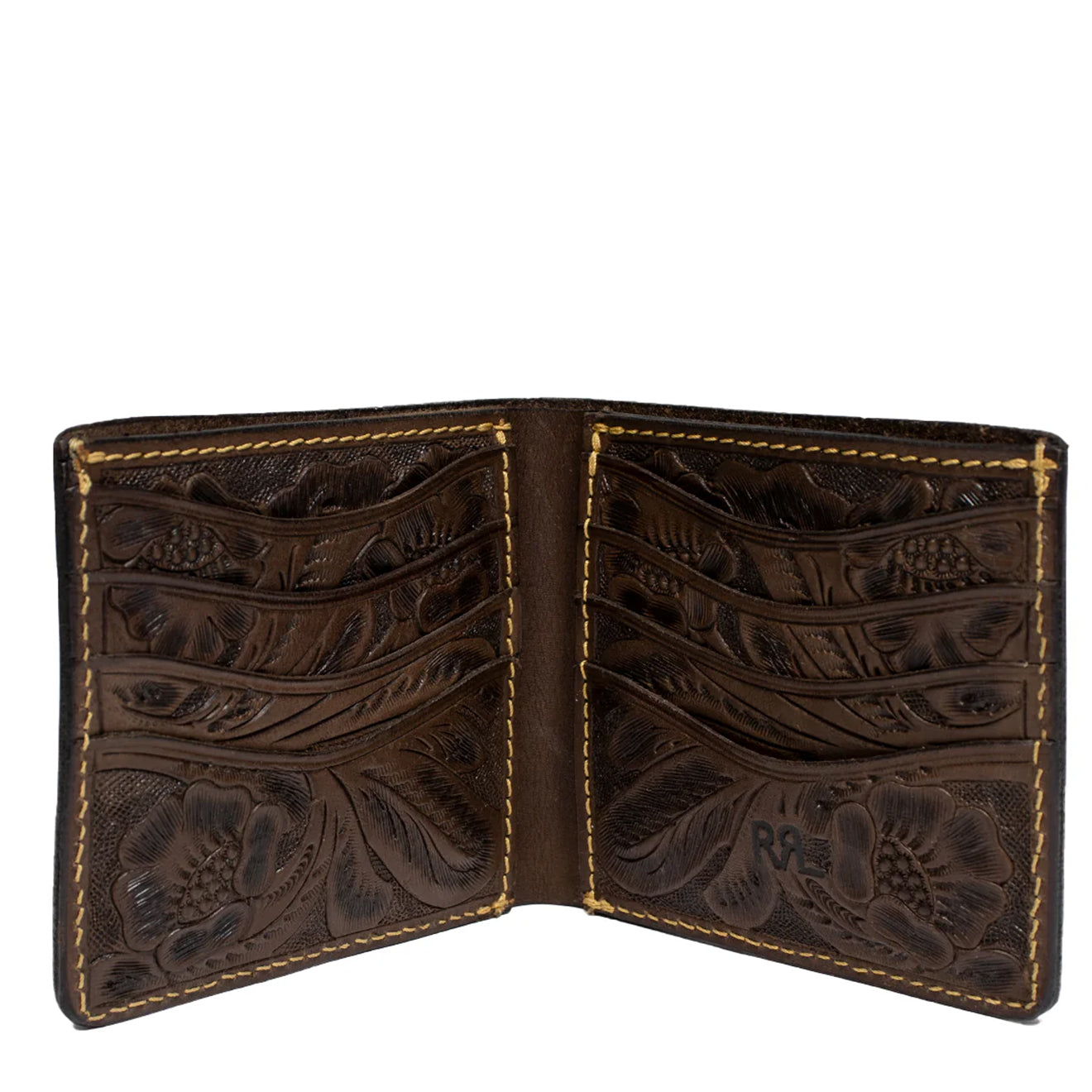 RRL by Ralph Lauren Hand Tooled Leather Billfold Wallet Brown - The Sporting Lodge