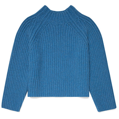 Sunspel Womens Lambswool Chunky Funnel Neck Jumper Blue Jean - The Sporting Lodge