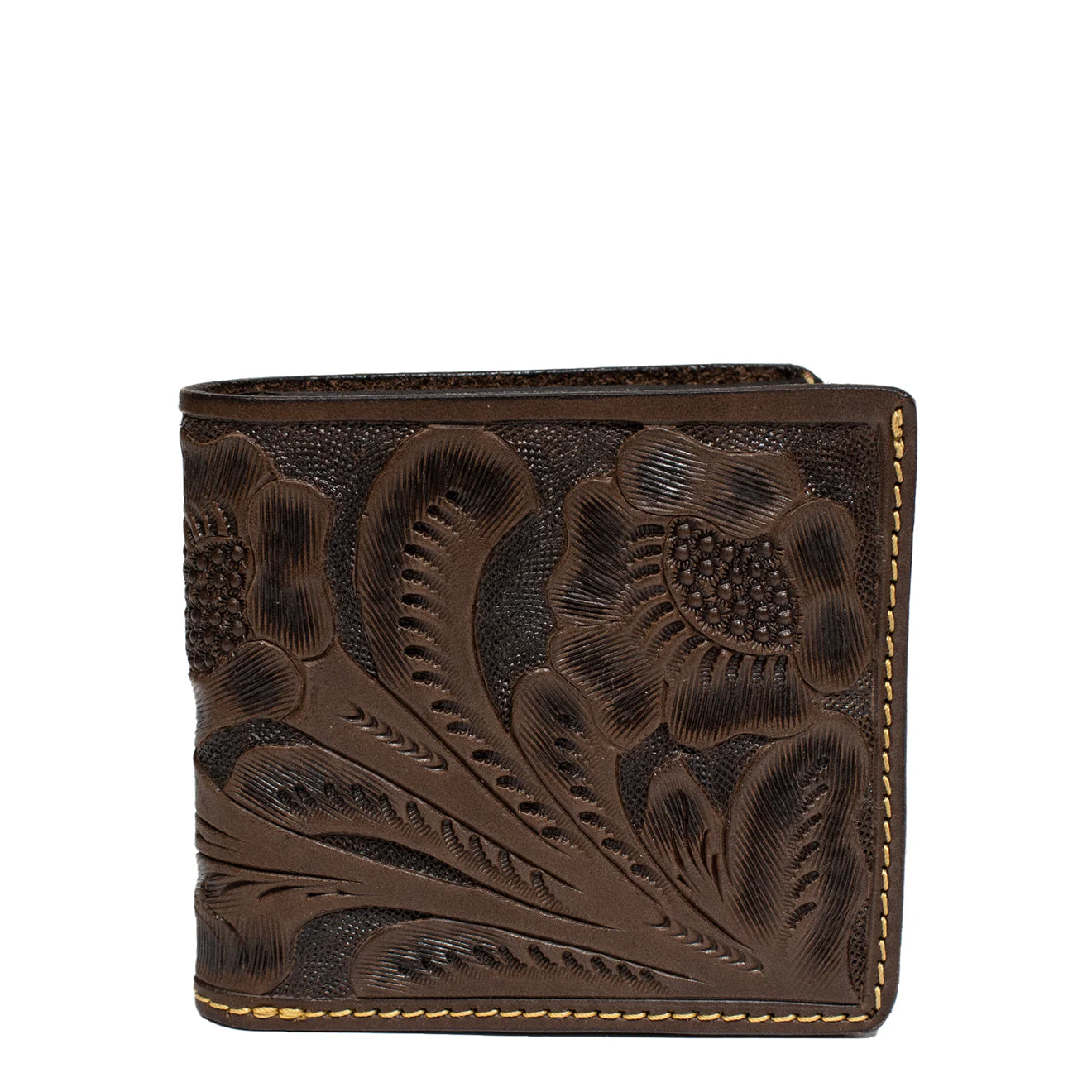 RRL by Ralph Lauren Hand Tooled Leather Billfold Wallet Brown - The Sporting Lodge