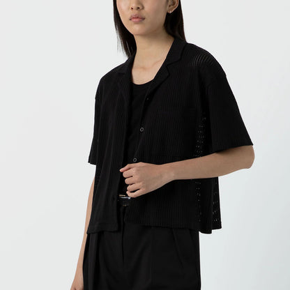 Sunspel Womens Lace Mesh Shirt Black - The Sporting Lodge