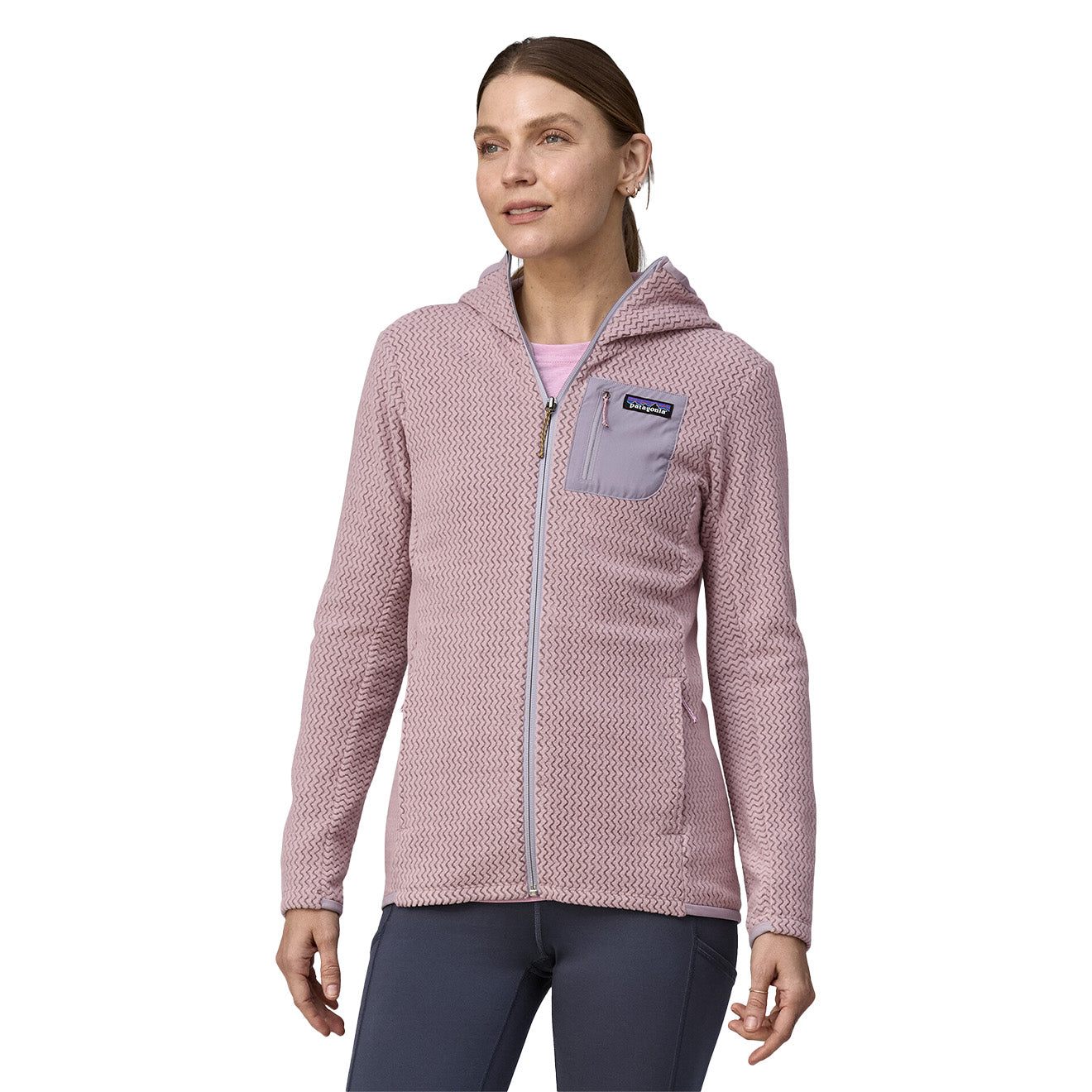 Patagonia Womens R1 Air Full Zip Fleece Hoody Milkweed Mauve