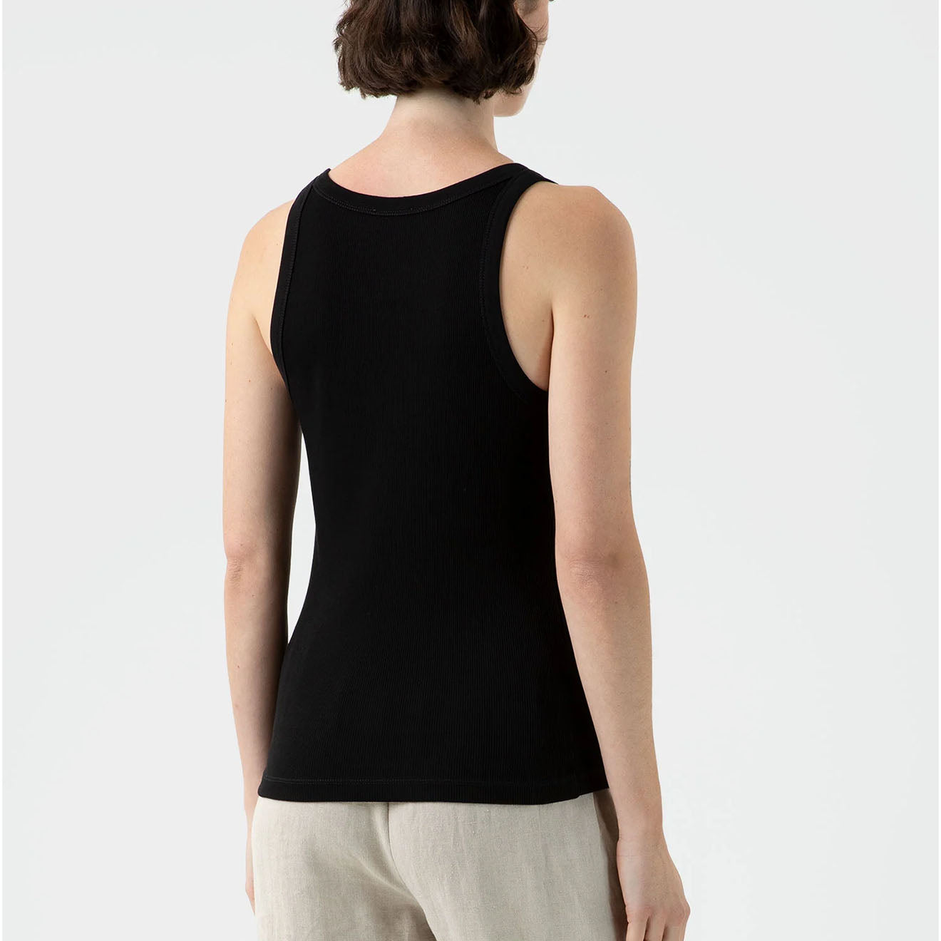 Sunspel Womens Ribbed Tank Top Black - The Sporting Lodge