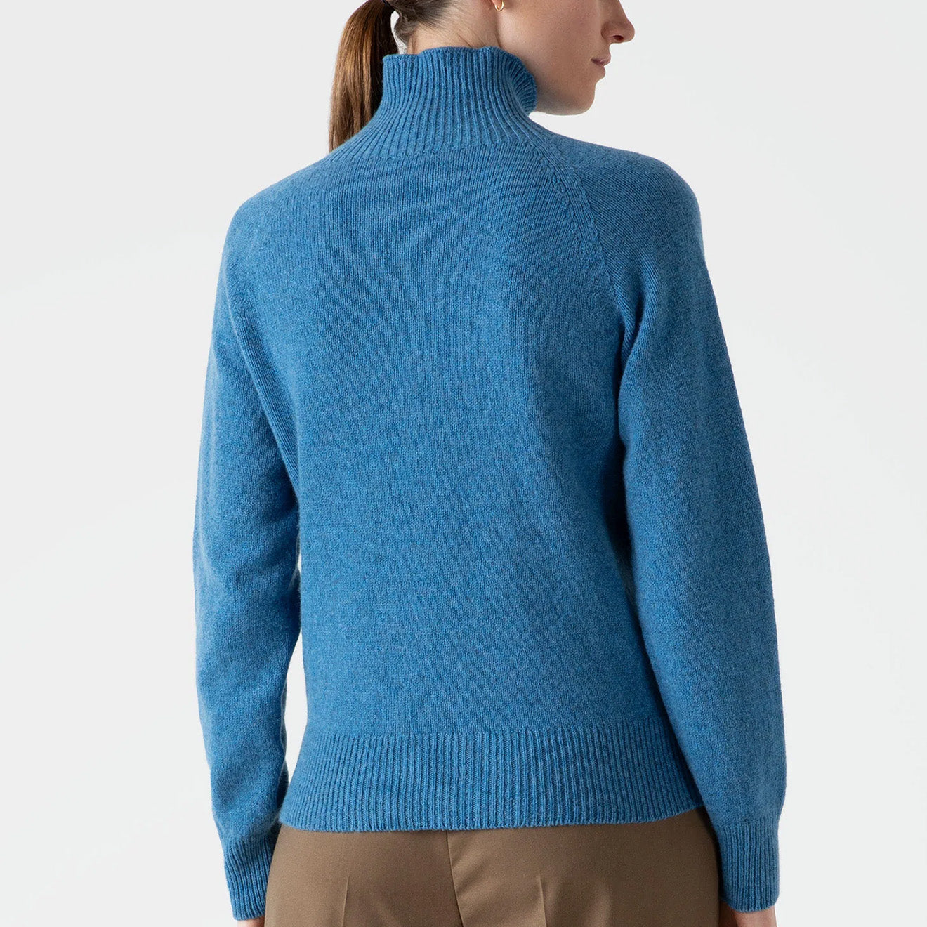 Sunspel Womens Lambswool Funnel Neck Jumper Blue Jean - The Sporting Lodge