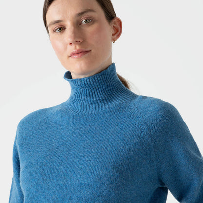 Sunspel Womens Lambswool Funnel Neck Jumper Blue Jean - The Sporting Lodge