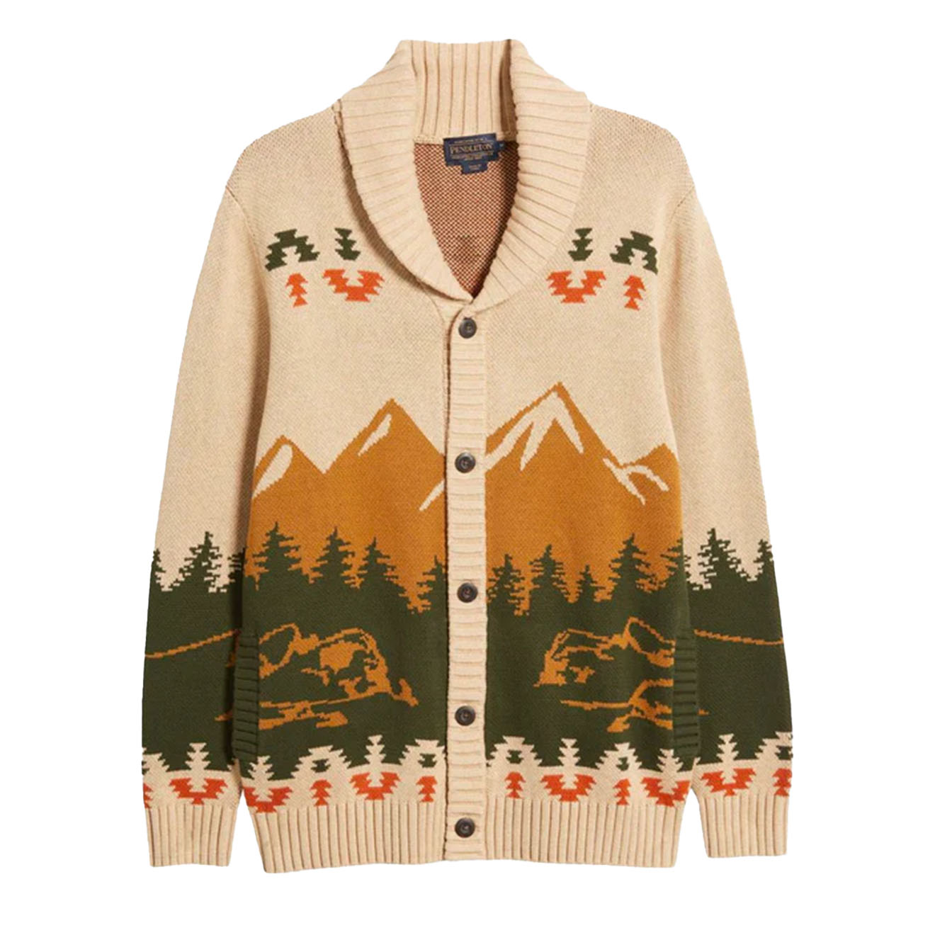 Pendleton Camp Cotton Cardigan Tan Peaks - The Sporting Lodge