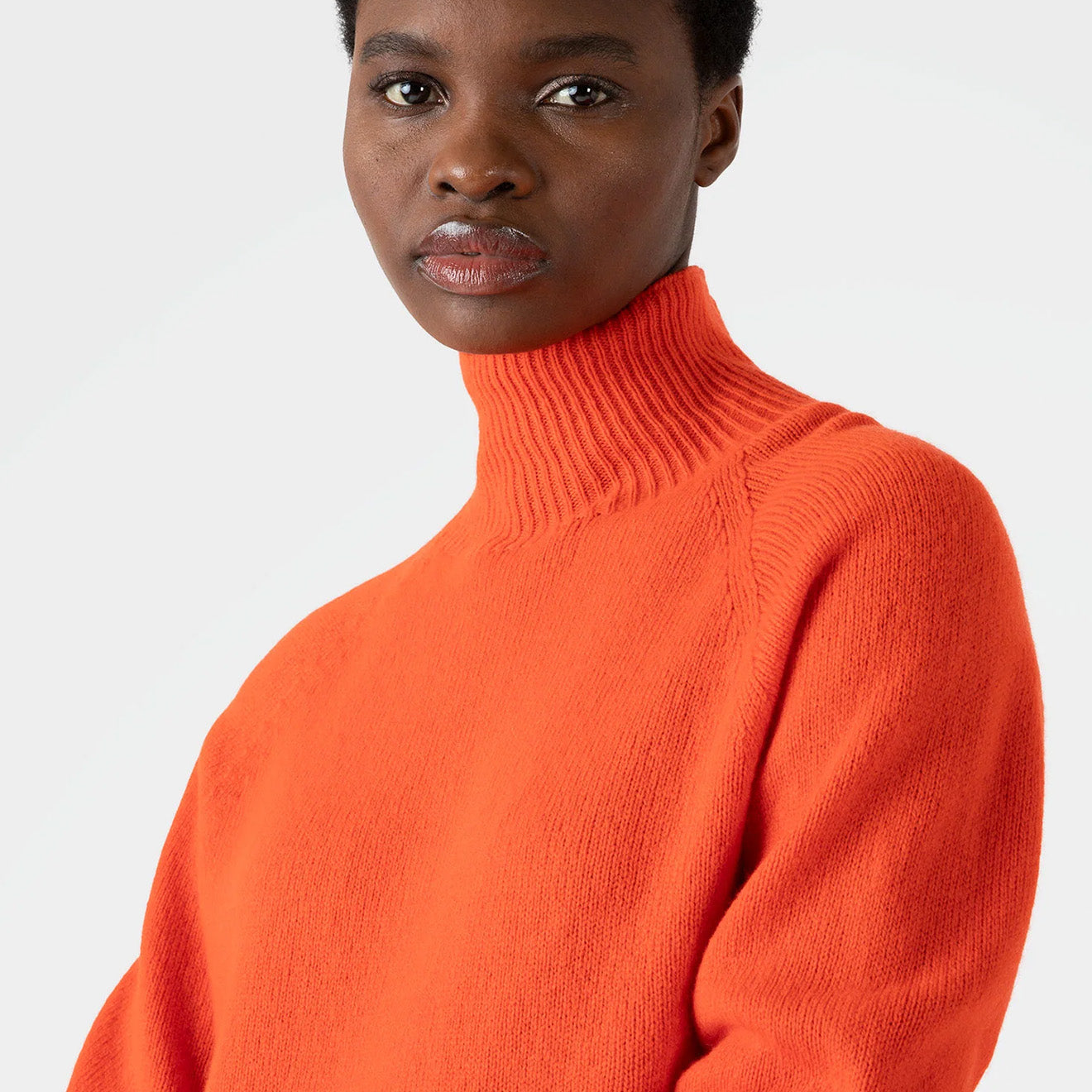 Sunspel Womens Lambswool Funnel Neck Jumper Magma - The Sporting Lodge