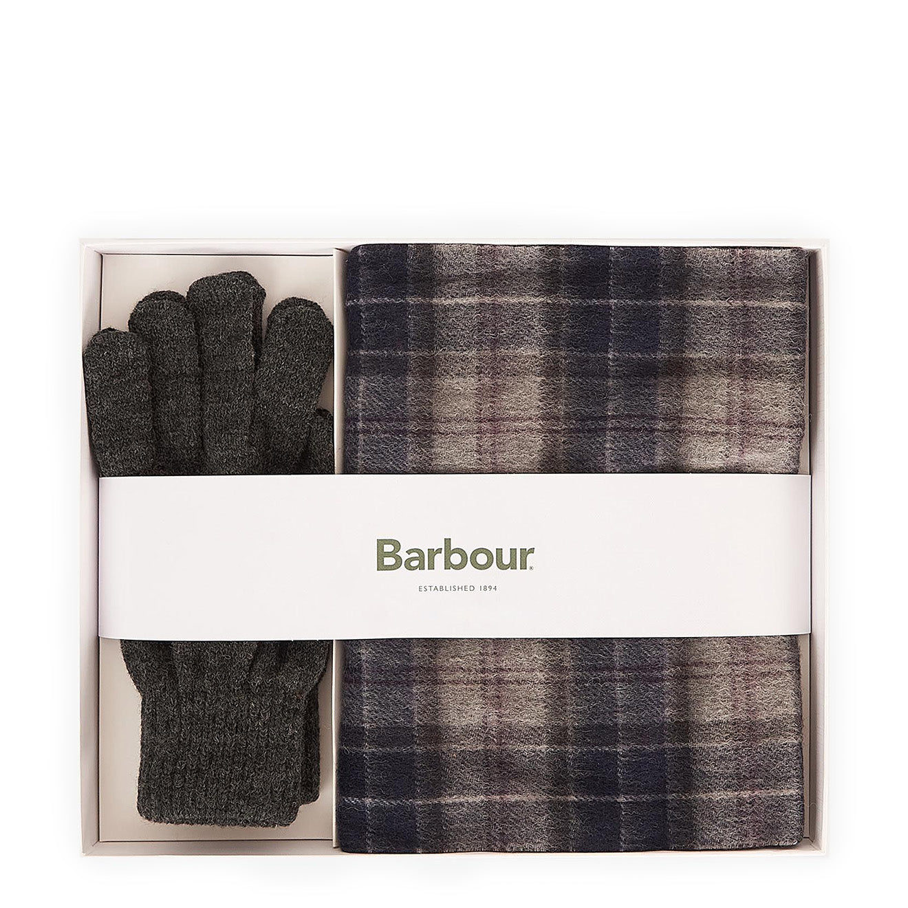 Barbour Tartan Scarf / Gloves Gift Set Classic Black Slate Tartan - The Sporting Lodge