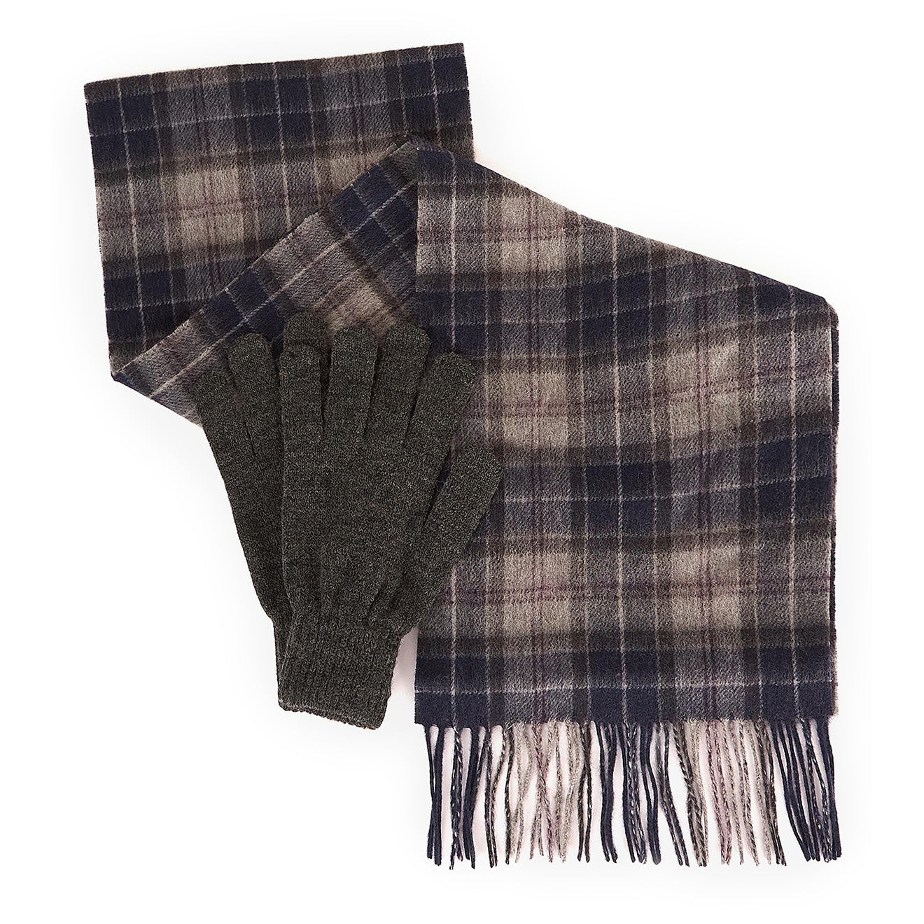 Barbour Tartan Scarf / Gloves Gift Set Classic Black Slate Tartan - The Sporting Lodge