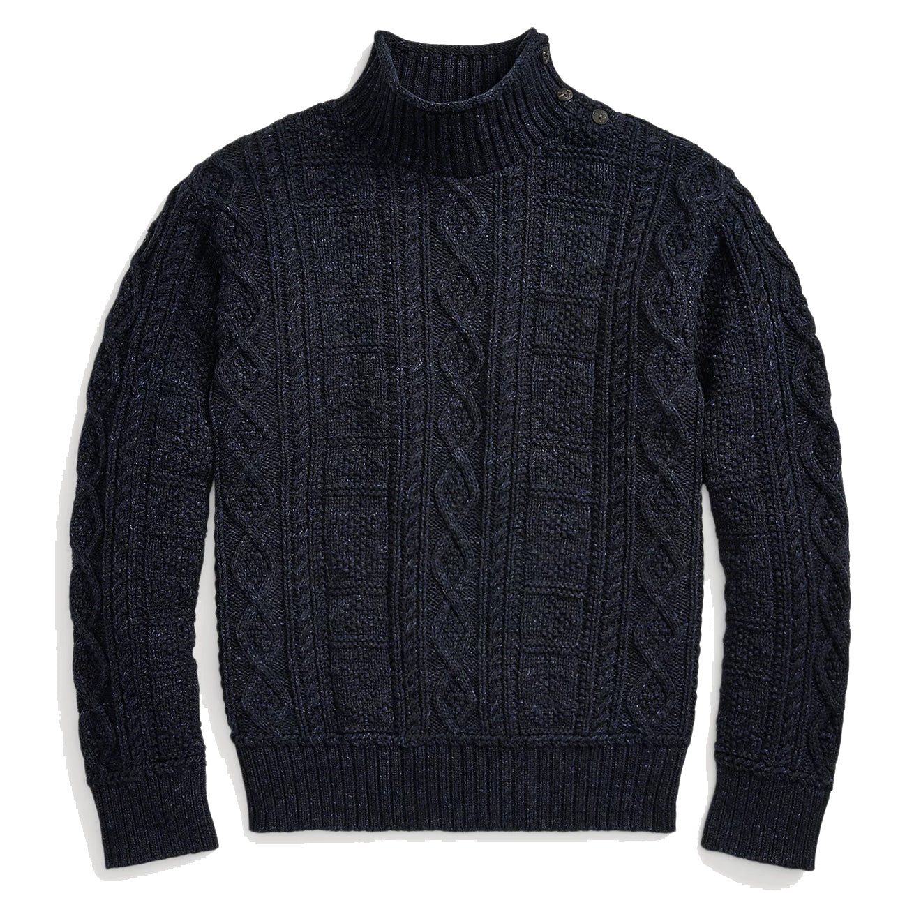 RRL by Ralph Lauren Aran-Knit Cotton Mockneck Jumper Dark Navy Heather