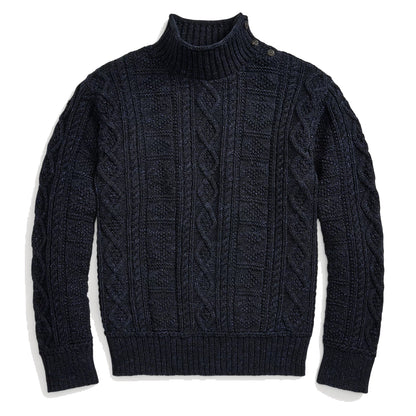 RRL by Ralph Lauren Aran-Knit Cotton Mockneck Jumper Dark Navy Heather