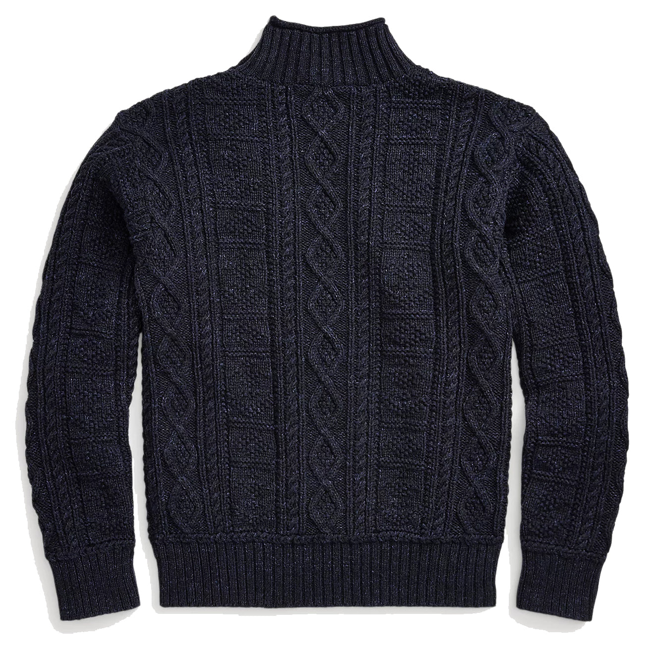 RRL by Ralph Lauren Aran-Knit Cotton Mockneck Jumper Dark Navy Heather