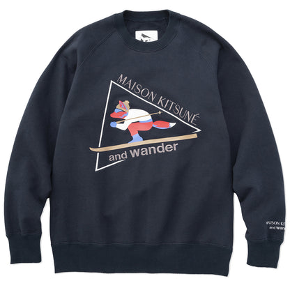 And Wander x Maison Kitsune Cotton Sweatshirt Navy - The Sporting Lodge