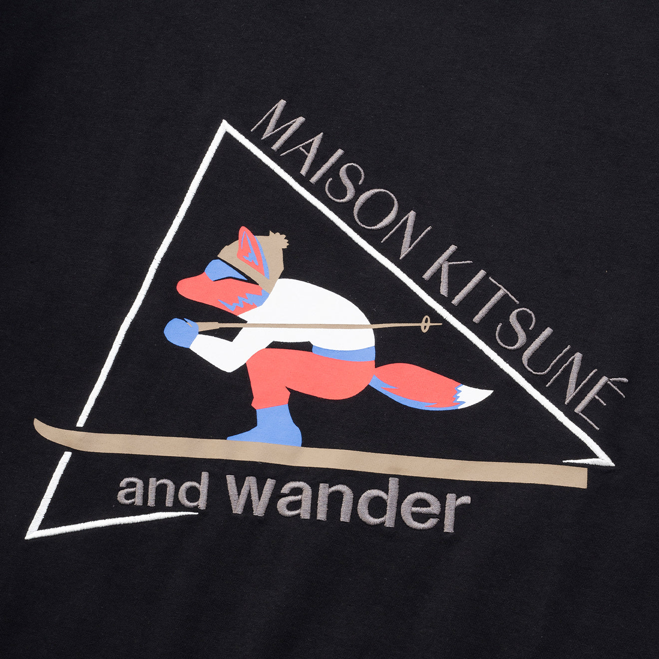 And Wander x Maison Kitsune Skiing Fox Dry Cotton S/S Tee Black - The Sporting Lodge