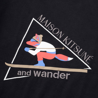 And Wander x Maison Kitsune Skiing Fox Dry Cotton S/S Tee Black - The Sporting Lodge