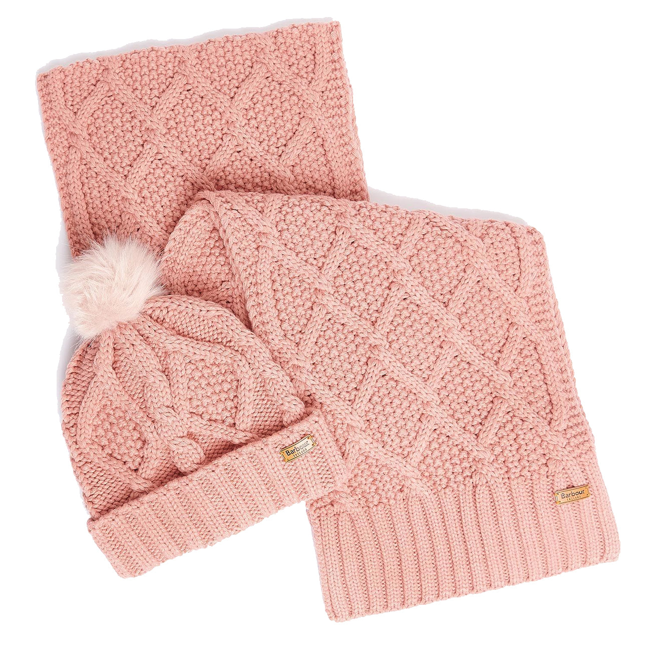 Barbour Womens Ridley Beanie + Scarf Gift Set Dusty Rose - The Sporting Lodge