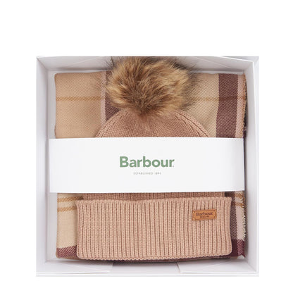 Barbour Dover Beanie & Hailes Scarf Gift Set Muted Cabernet