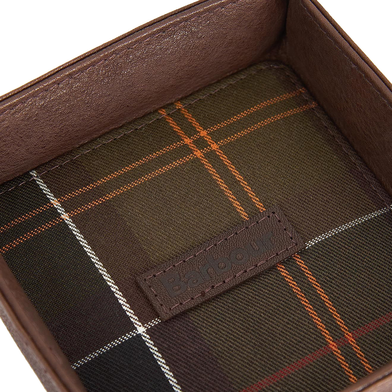 Barbour Leather Valet Tray and Card Holder Gift Set Classic Tartan / Brown - The Sporting Lodge