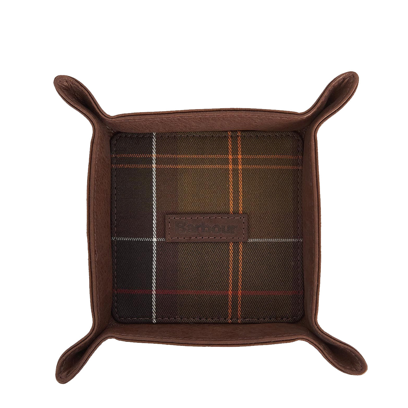 Barbour Leather Valet Tray and Card Holder Gift Set Classic Tartan Brown The Sporting Lodge