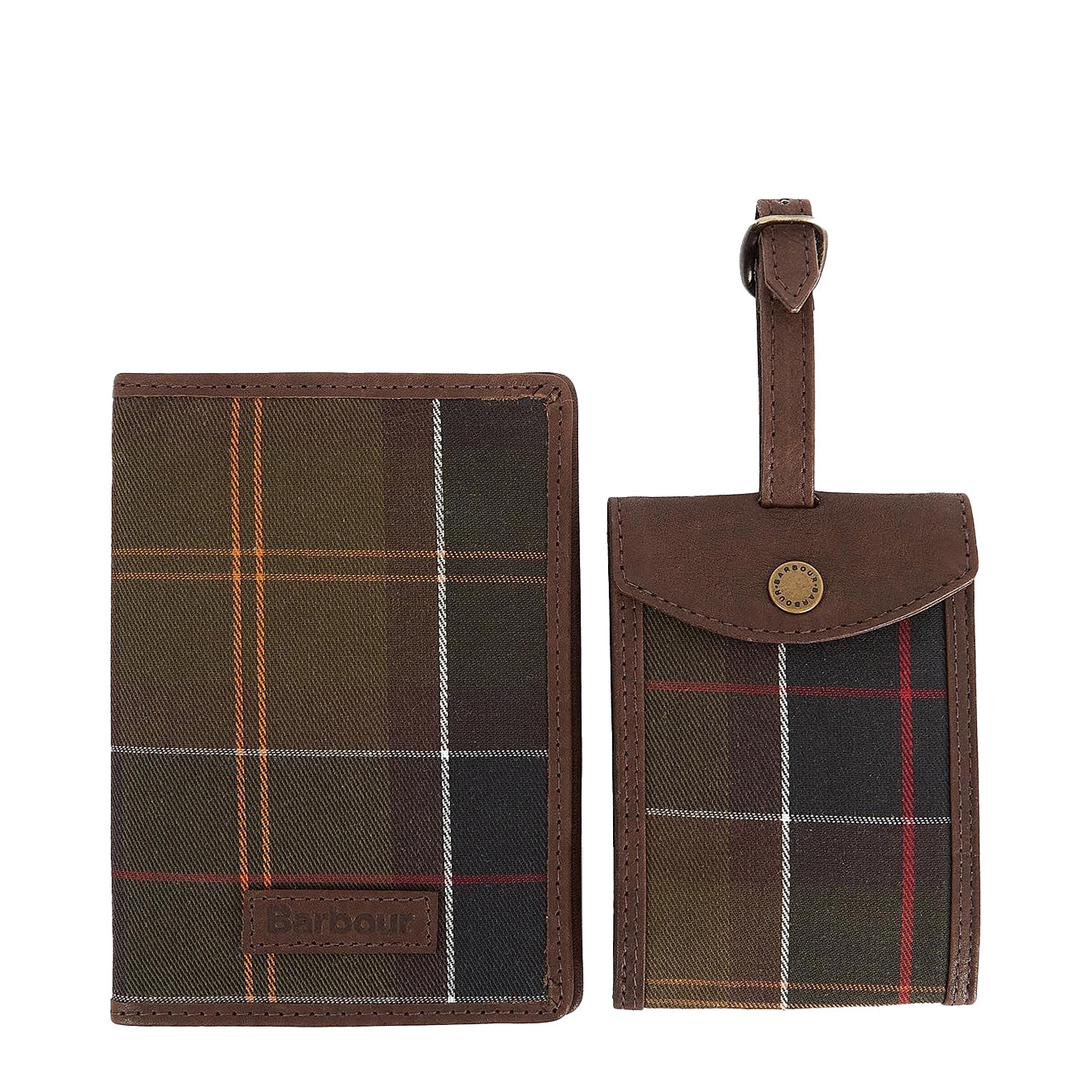 Barbour Leather & Tartan Travel Gift Set Classic Tartan / Brown - The Sporting Lodge