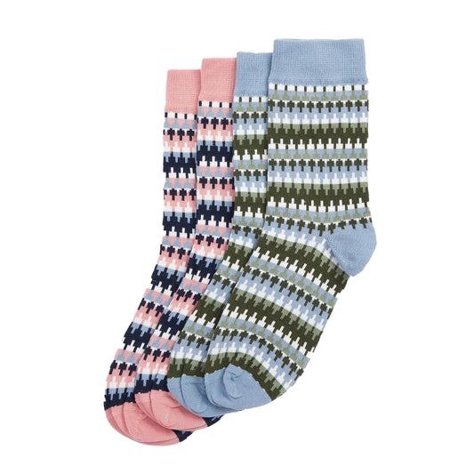 Barbour Louise Fair Isle Sock 2 Pack Set Pink/Loden