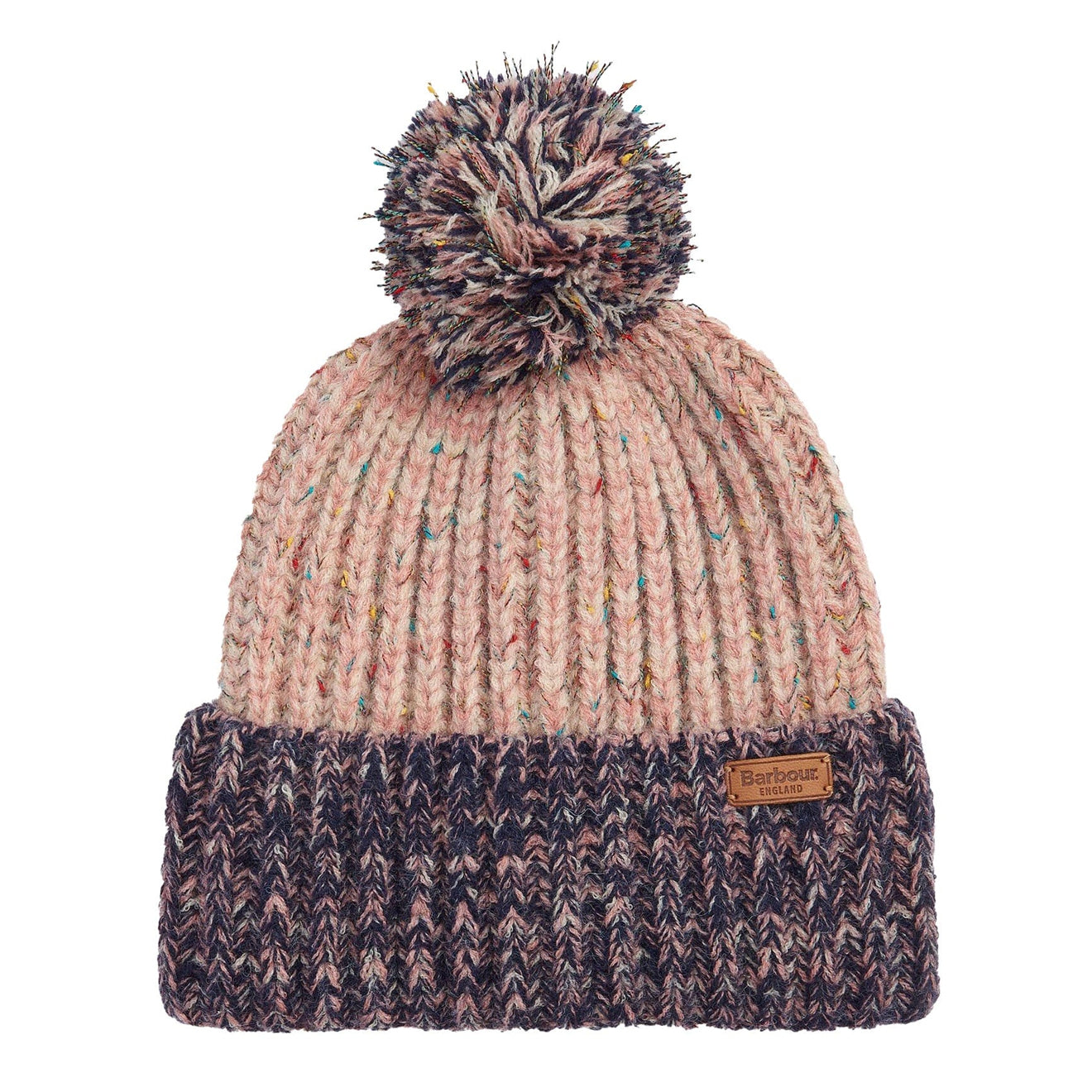 Barbour Norham Beanie Hat Pink Rust/Navy - The Sporting Lodge