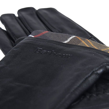 Barbour Tartan Trimmed Leather Gloves Black/Classic