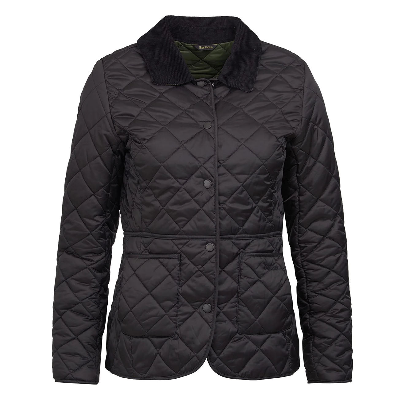 Barbour Womens Deveron Quilted Jacket Black / Olive - The Sporting Lodge