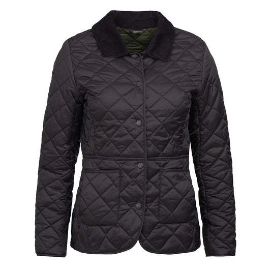 Barbour Womens Deveron Quilted Jacket Black / Olive - The Sporting Lodge