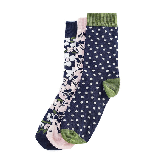 Barbour Womens Floral Sock Gift Set Navy / Pink