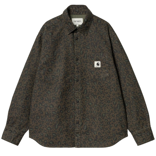 Carhartt WIP Womens L/S Leo Shirt Camo Leo Tamarind / Office Green Garment Dyed