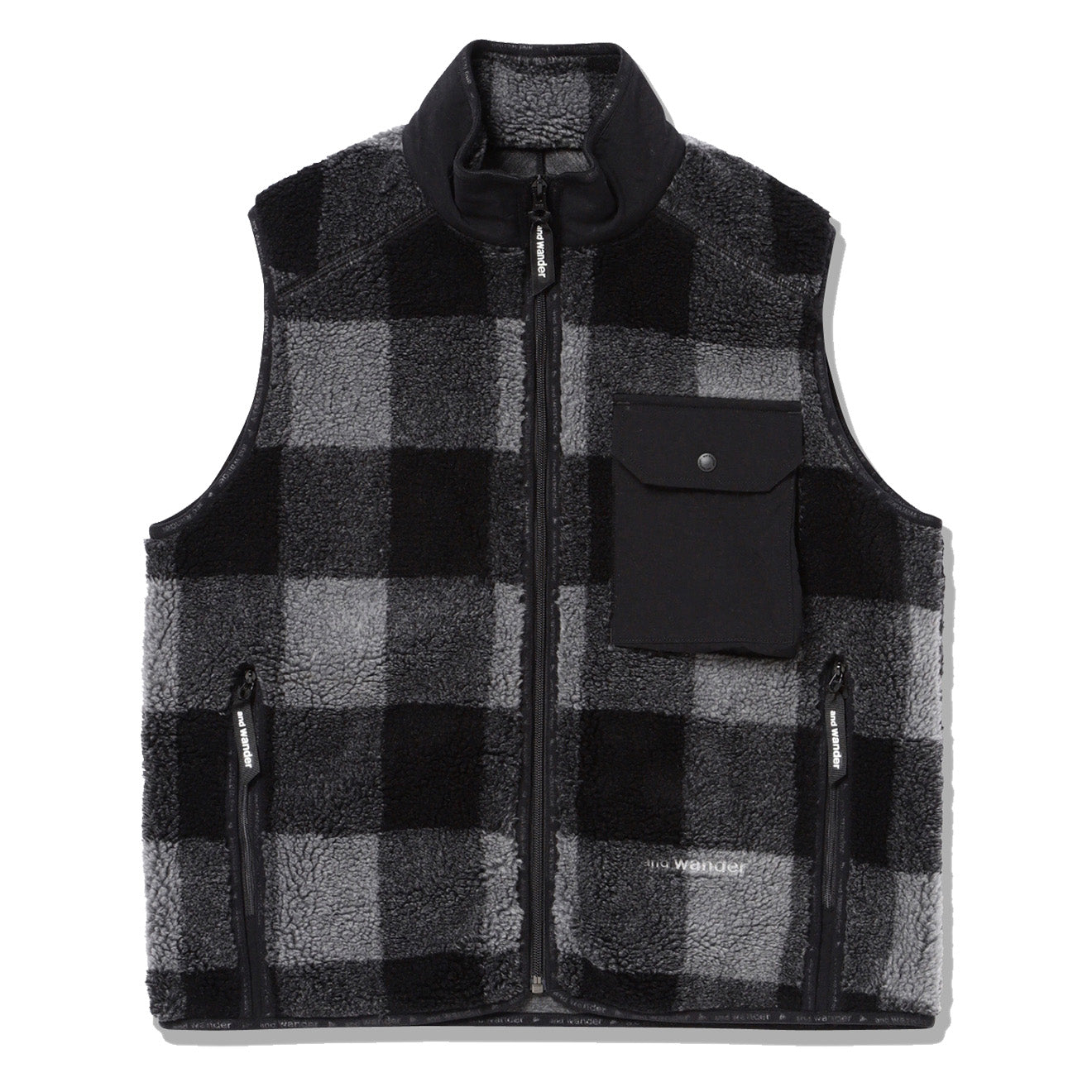 And Wander Womens Check Boa Vest Gray - The Sporting Lodge