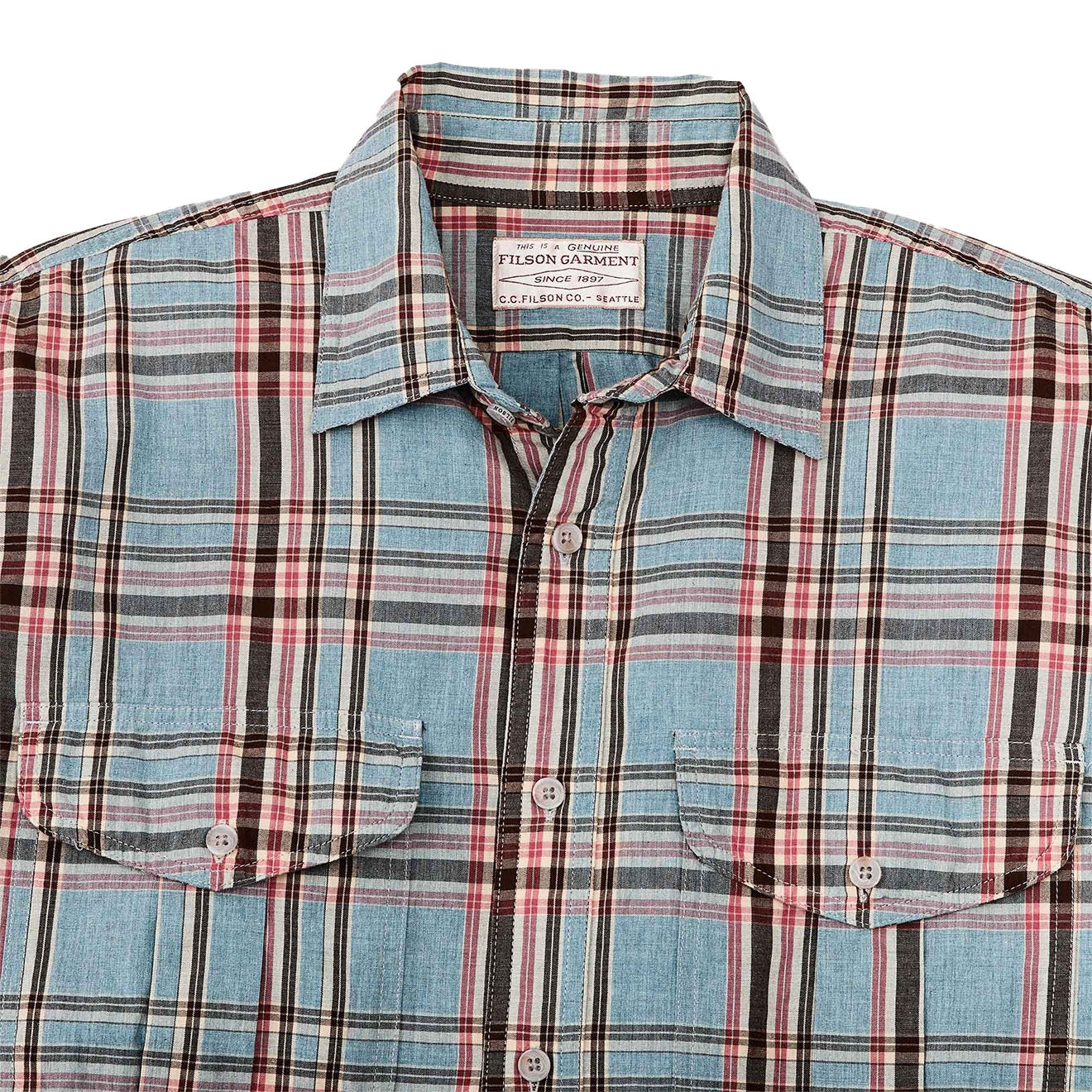 Filson Washed Feather Cloth Shirt Light Blue / Red / Natural Plaid - The Sporting Lodge