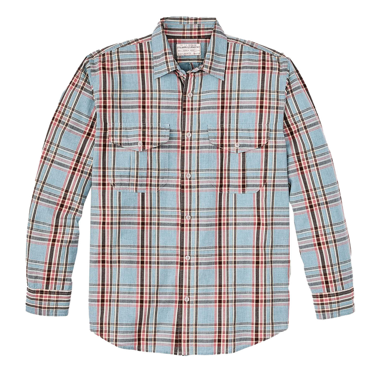 Filson Washed Feather Cloth Shirt Light Blue / Red / Natural Plaid - The Sporting Lodge