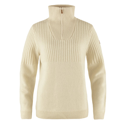 Fjallraven Womens Ovik Half Zip Knit Chalk White - The Sporting Lodge