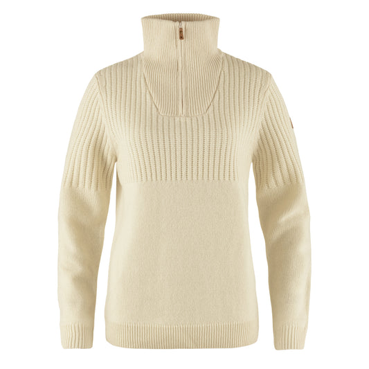 Fjallraven Womens Ovik Half Zip Knit Chalk White - The Sporting Lodge