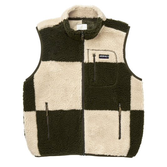 Gramicci Checkered Sherpa Vest Natural / Olive Check - The Sporting Lodge