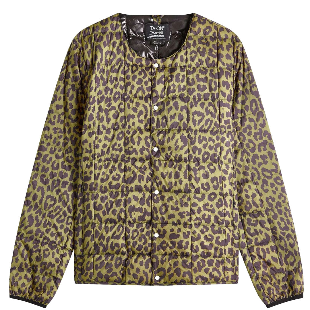 Taion Womens Crew Neck Button Down Jacket Leopard