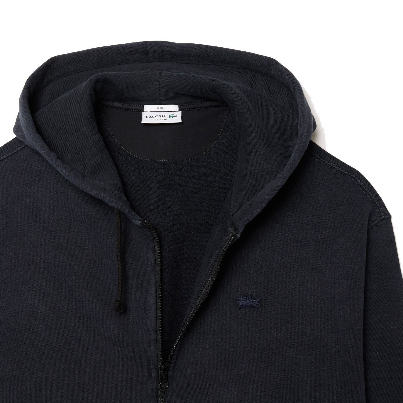 Lacoste Loose Fit Washed Effect Hoodie Black