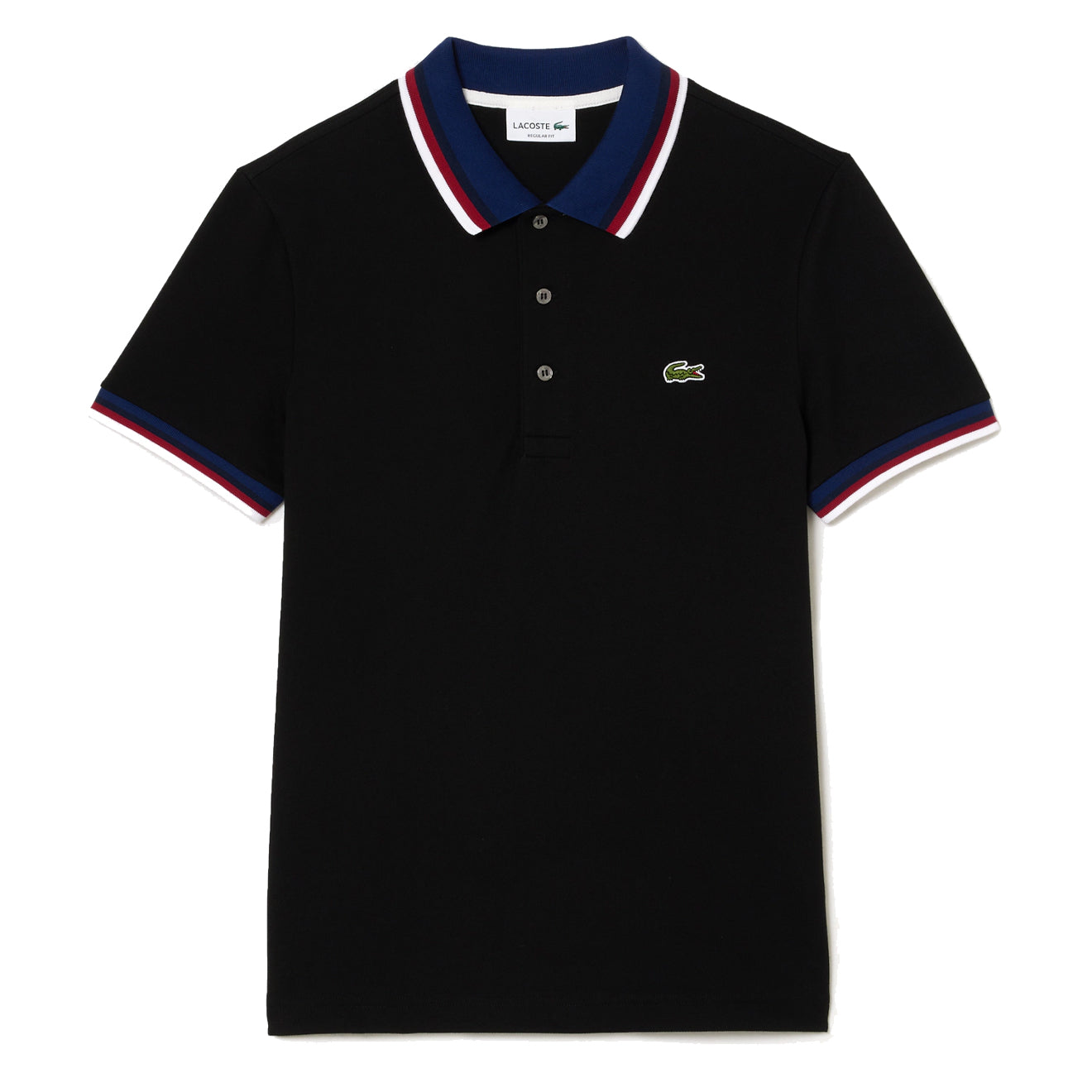 Lacoste Regular Fit Cotton Pique Contrast Collar Polo Shirt Black - The Sporting Lodge