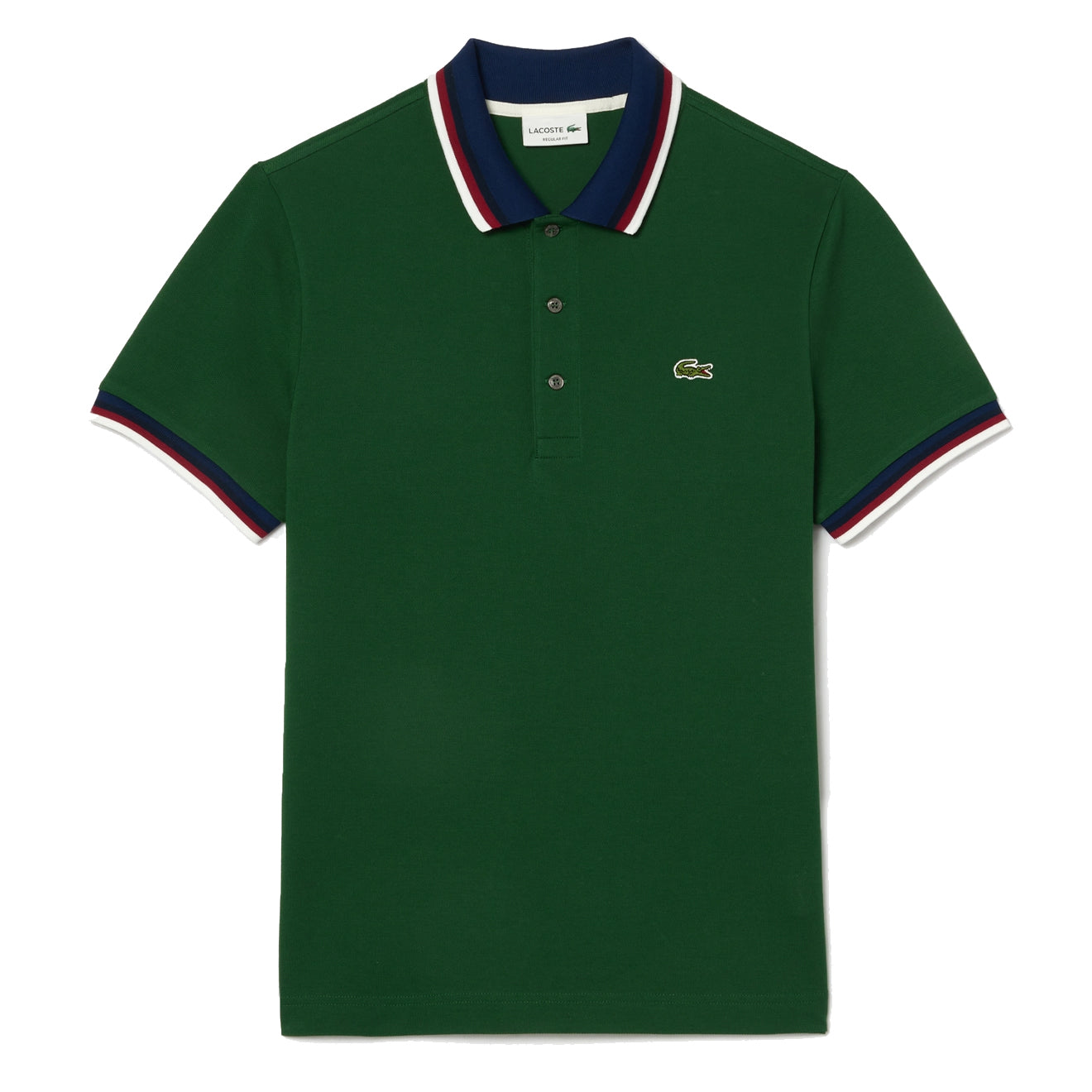 Lacoste Regular Fit Cotton Pique Contrast Collar Polo Shirt Pine Green - The Sporting Lodge