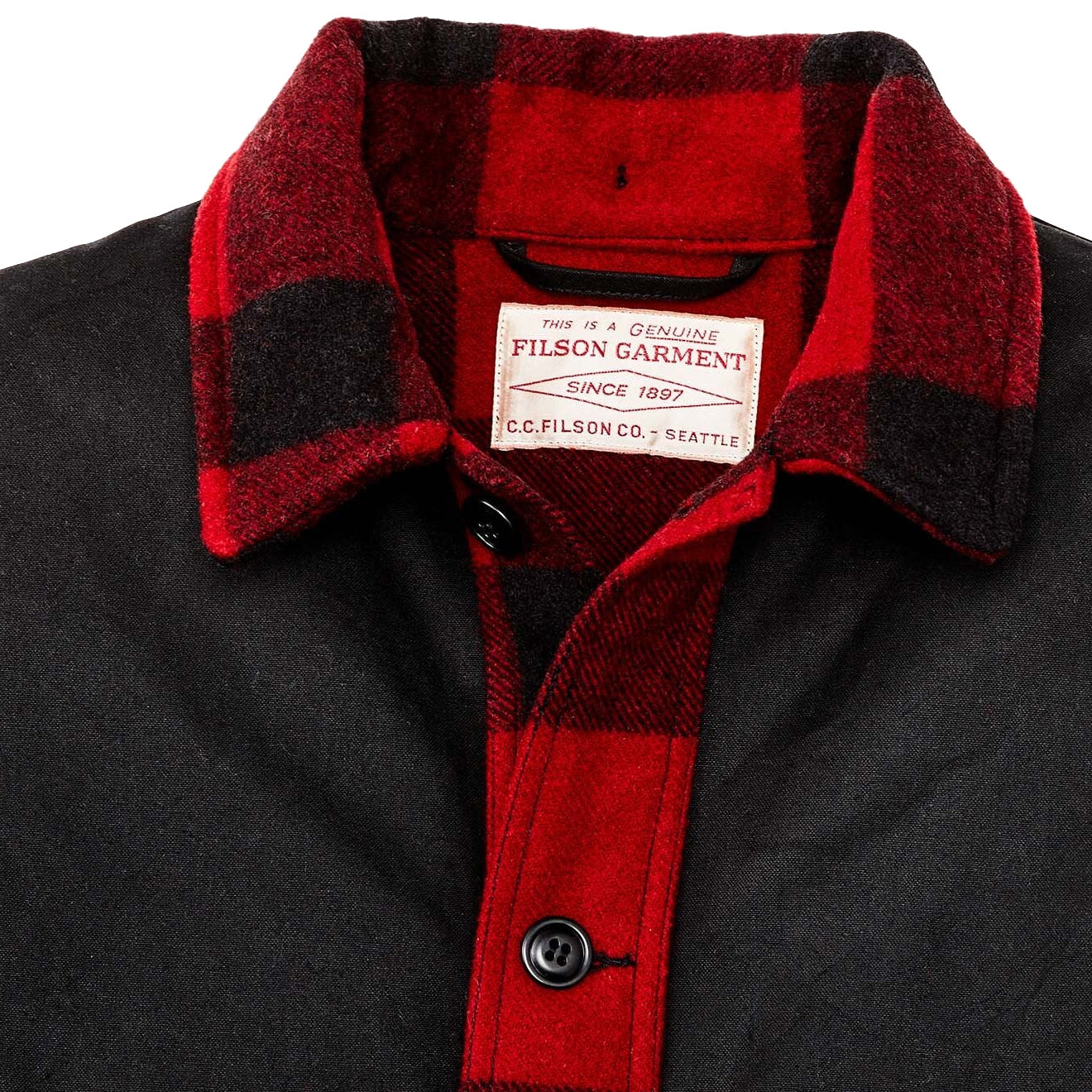 Filson Mackinaw Wool Double Coat Red Black Classic Plaid - The Sporting Lodge