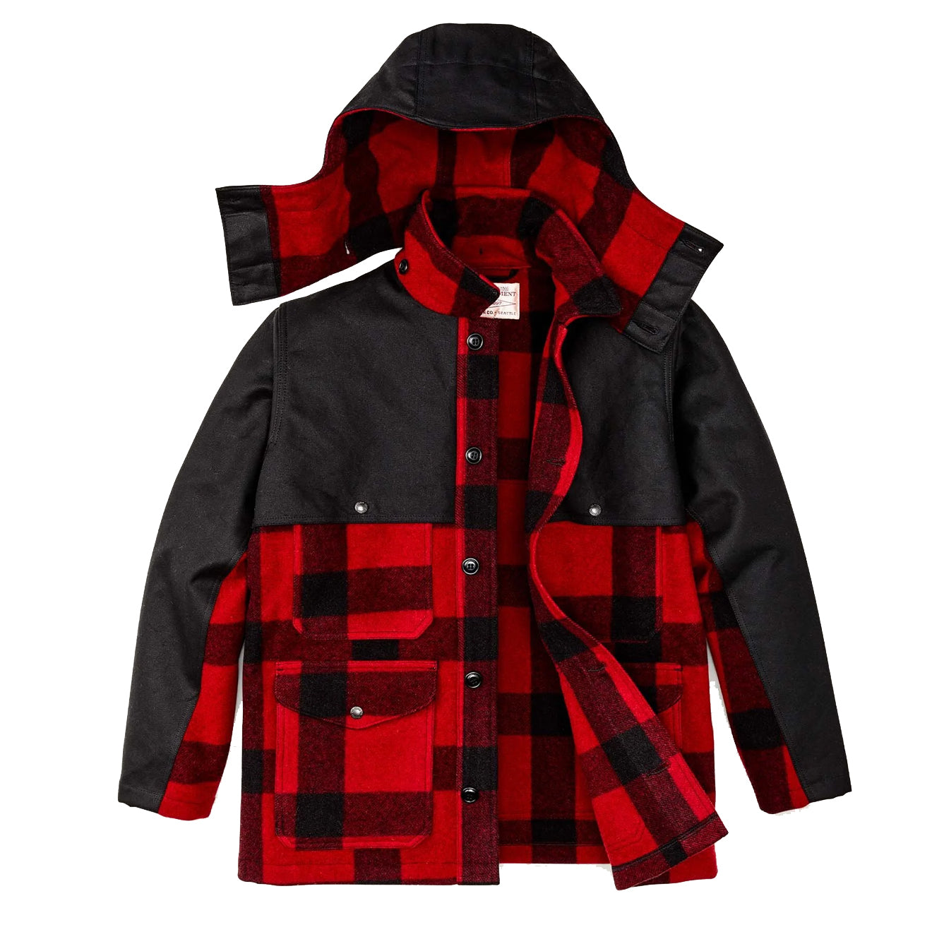 Filson Mackinaw Wool Double Coat Red Black Classic Plaid - The Sporting Lodge