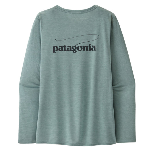 Patagonia Womens L/S Cap Cool Daily Graphic Shirt - Waters Casting Logo / Thermal Blue X-Dye - The Sporting Lodge