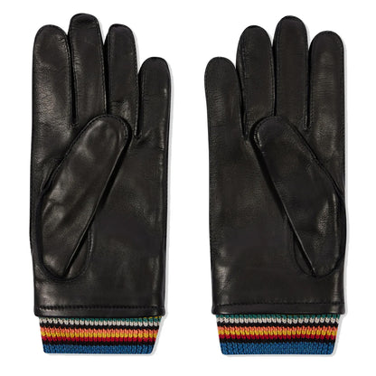 Paul Smith Leather Signature Stripe Cuff Gloves Black