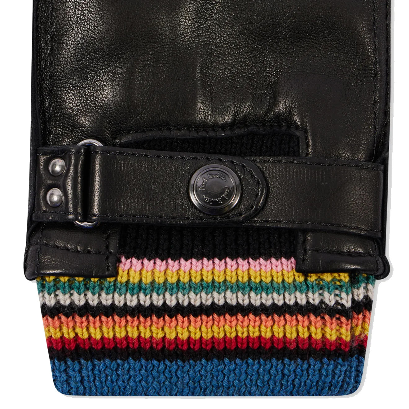 Paul Smith Leather Signature Stripe Cuff Gloves Black