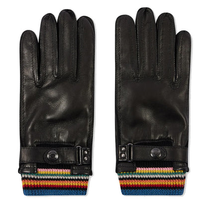 Paul Smith Leather Signature Stripe Cuff Gloves Black