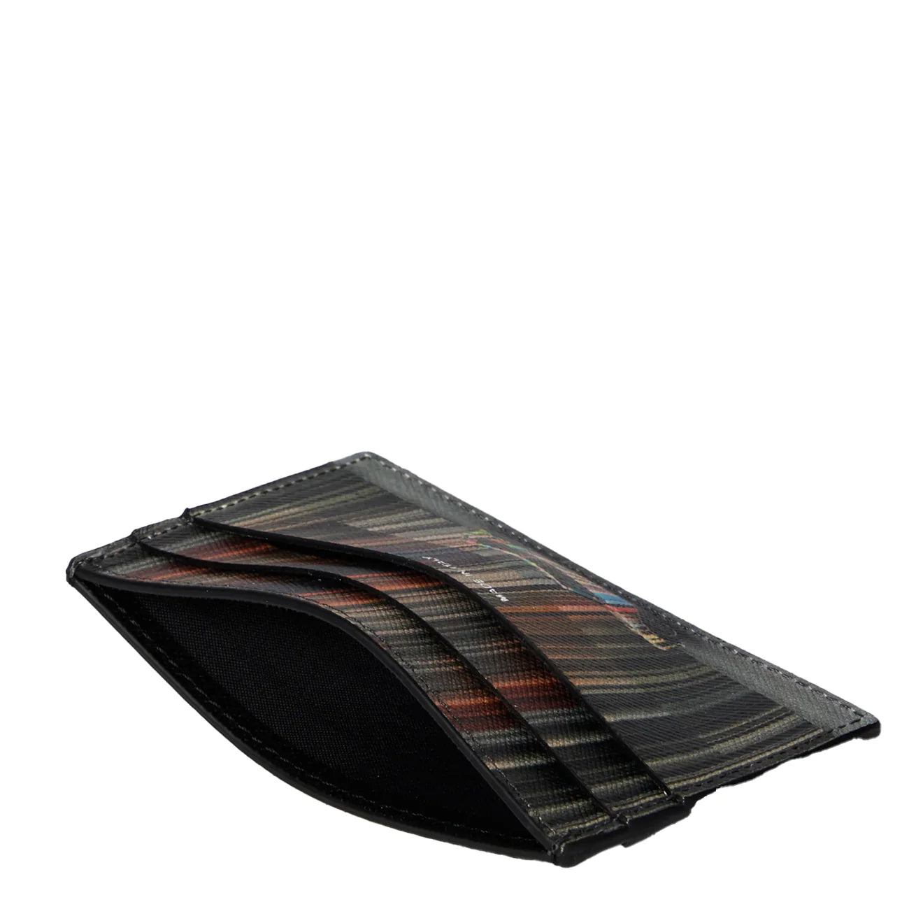 Paul Smith Mini Stripe Print Leather Card Holder Black